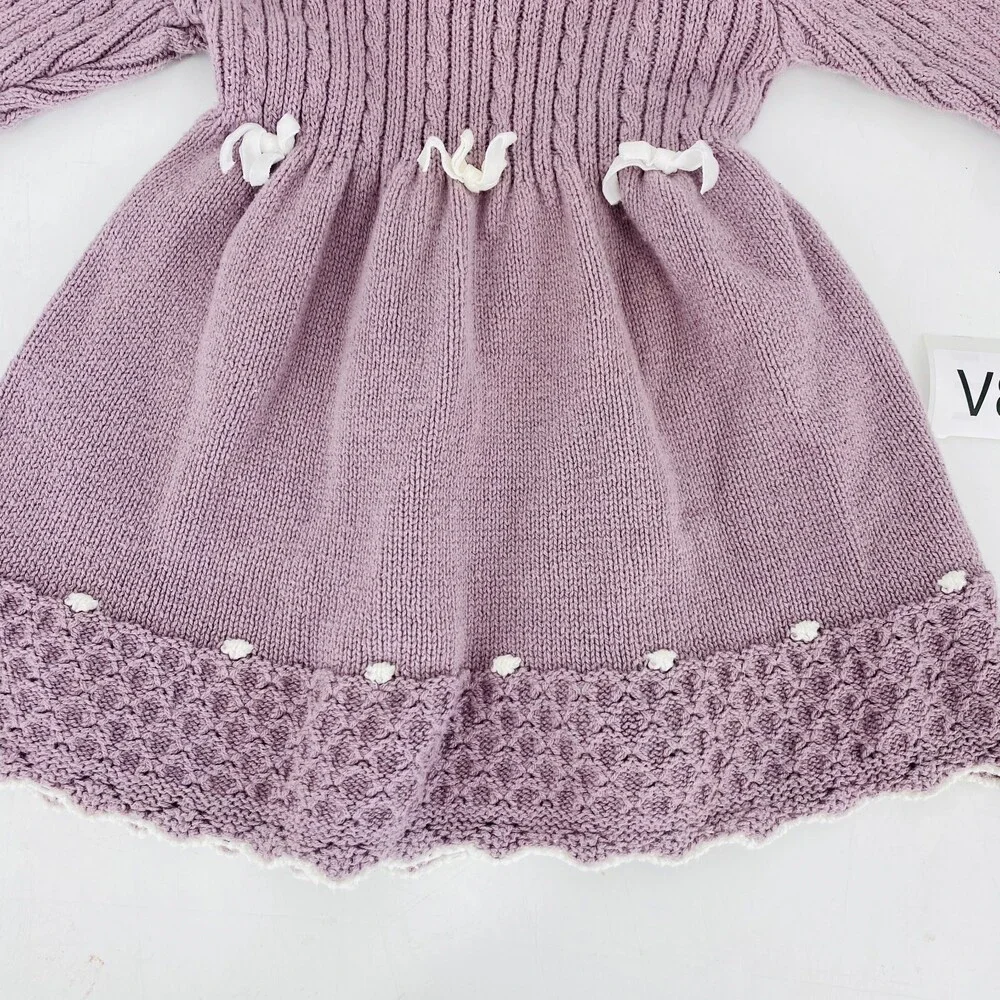 Blueberi Boulevard Lavender Knit Toddler Dress 12M Long Sleeve Collared Cottage